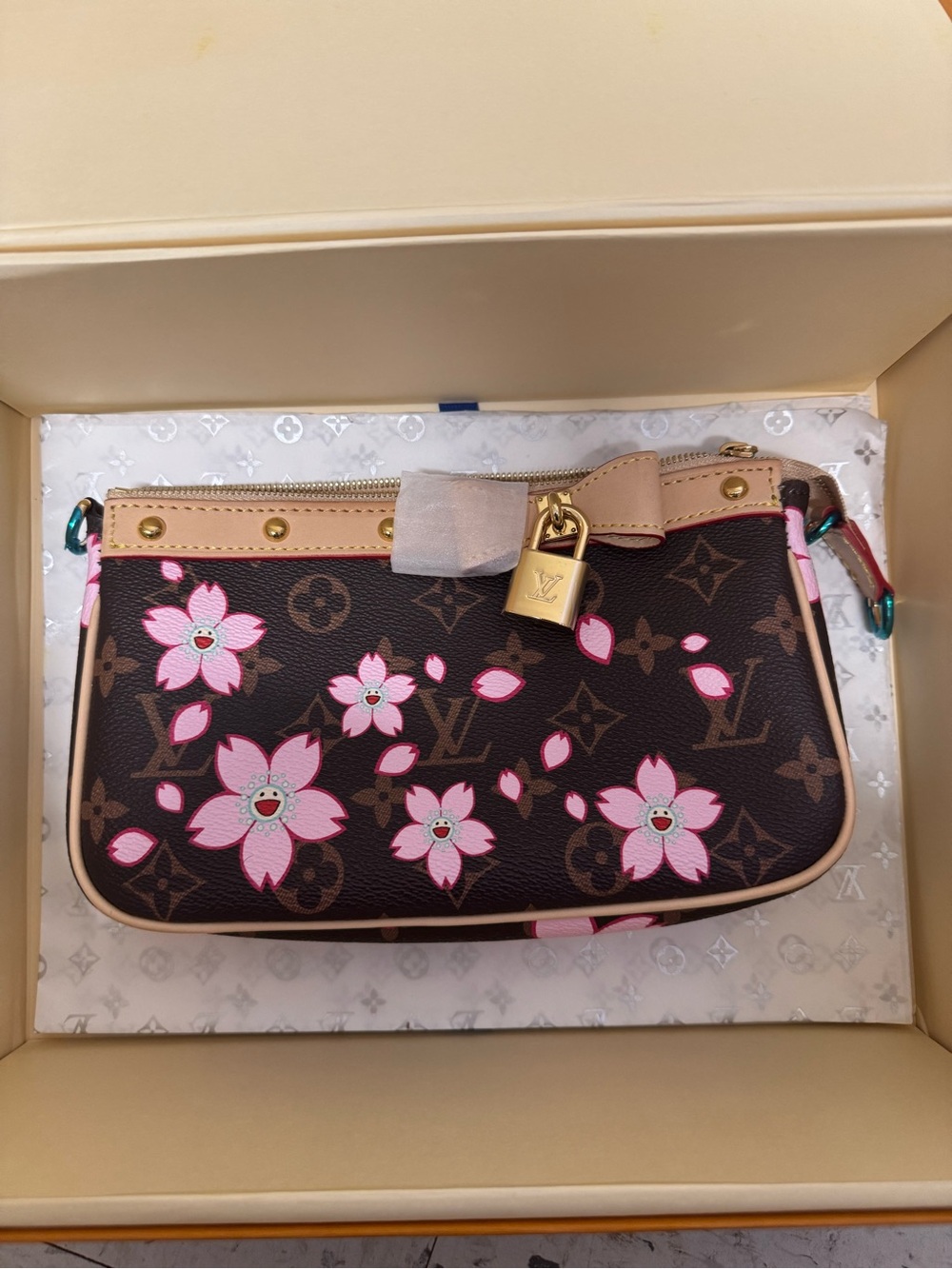 Louis Vuitton Brown Monogram Floral Pochette with Pink Accents - Picture 7 of 17